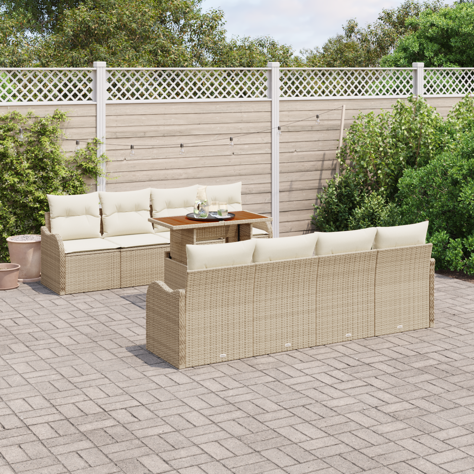 Set Divano Giardino Cuscini Beige Polyrattan