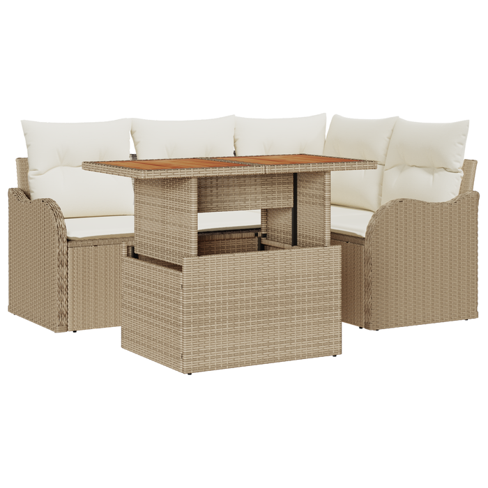 Set Divano Giardino da 5 Pezzi con Cuscini Beige in Rattan Poliestere