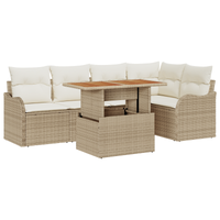 Set Divano da Giardino 6 Pezzi con Cuscini Beige Rattan Polietilene