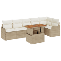 Set da giardino 7 pezzi con cuscini in polirattan beige