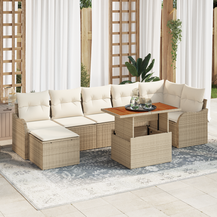 Set Divano da Giardino da 8 pezzi con Cuscini Beige Polyrattan