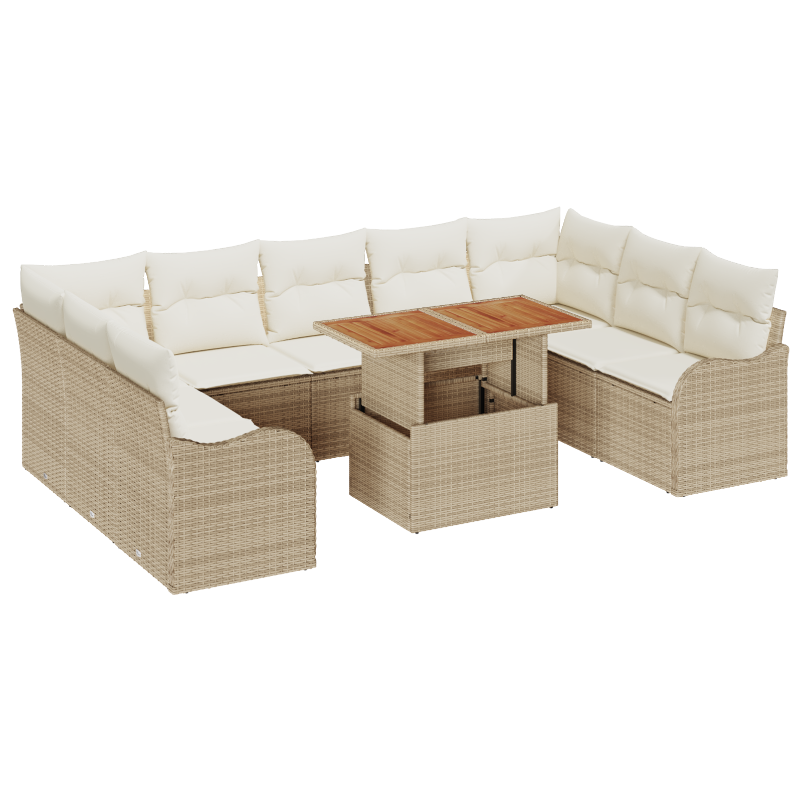 Set Divano da Giardino  10 pezzi con Cuscini Rattan Poliestere Beige