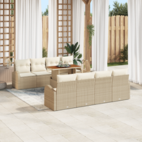 Set di Divano Giardino a 9 Pezzi con Cuscini Beige Polyrattan