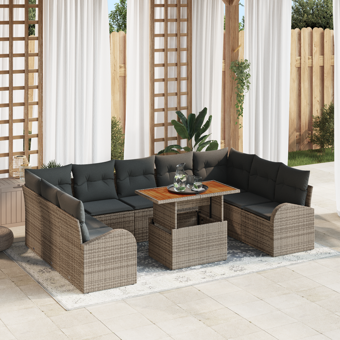 Set da Giardino  da 10 Pezzi con Cuscini Grigio Rattan PE