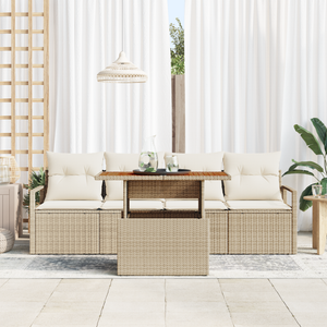 Set Divano da Giardino 5 Pezzi con Cuscini Beige in Rattan Polipropilene