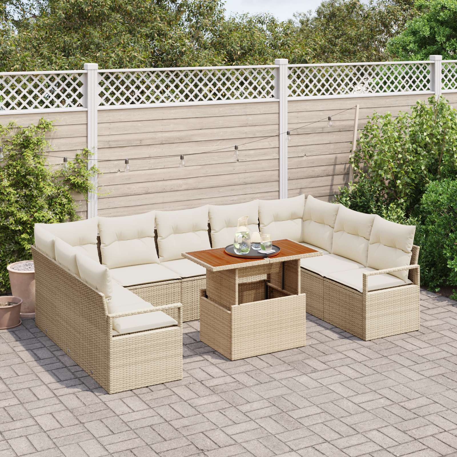Set di divani da giardino  10 pezzi con cuscini in polirattan beige