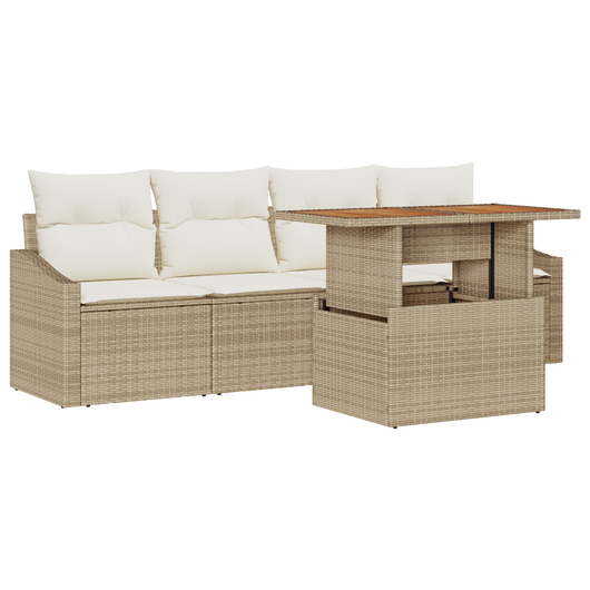 Set da giardino 5 pezzi con cuscini Beige in Rattan sintetico