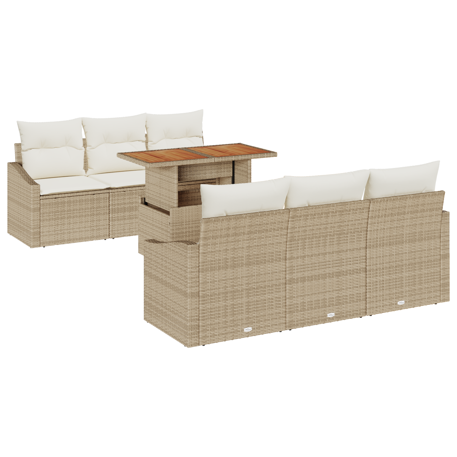 Set Divano da Giardino in 7 Pezzi con Cuscini Beige in Polyrattan
