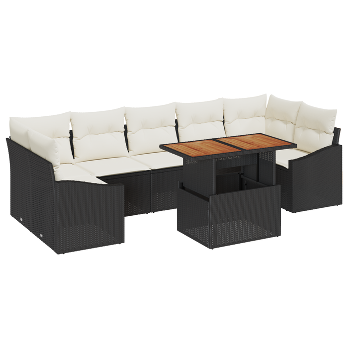 Set Divano da Giardino 8 Pezzi con Cuscini Nero Polyrattan