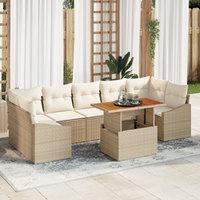 Set Divano da Giardino 8 Pezzi con Cuscini Beige Rattan di