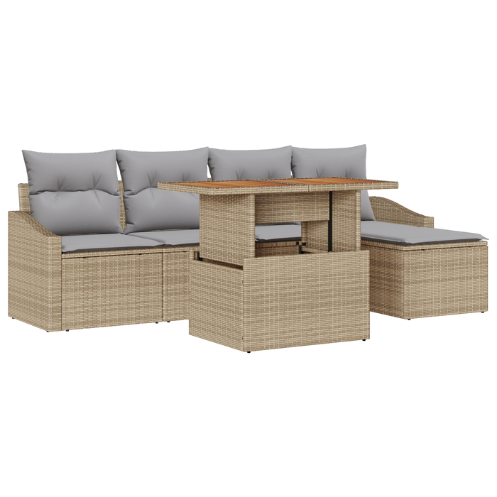 Set Divano da Giardino 6 Pezzi con Cuscini Beige Polyrattan