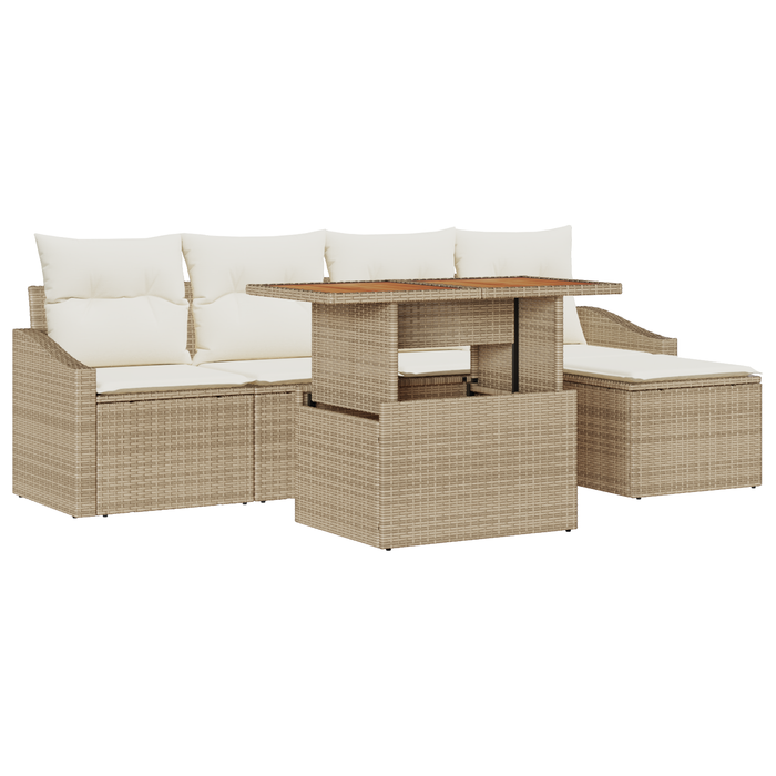 Set Divano da Giardino 6 Pezzi con Cuscini Beige Polyrattan