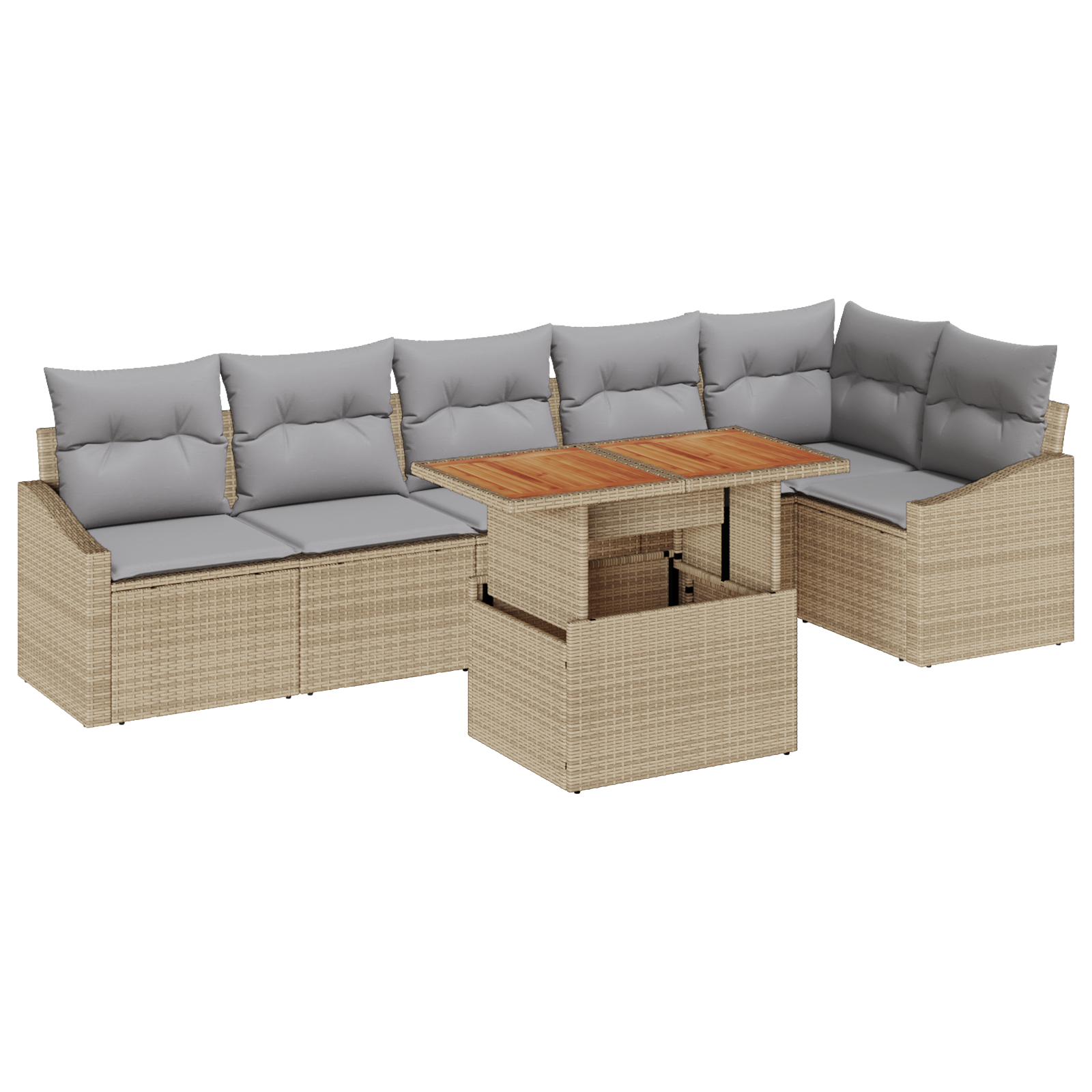 Set di divani da giardino 7 Pezzi con Cuscini Beige in Polirattan