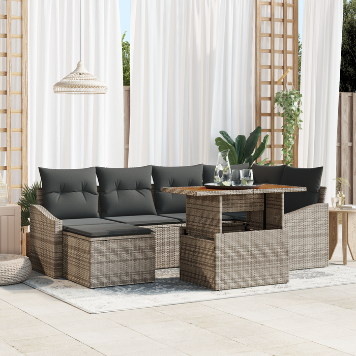 Set Divano Giardino 7 Pezzi con Cuscini Grigio Rattan PE
