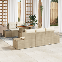 Set di Divani da Giardino 6 Pezzi con Cuscini Beige Rattan Polietilene