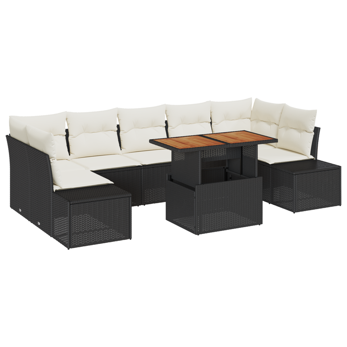 Set Divano da Giardino da 8 Pezzi con Cuscini in Polyrattan Nero