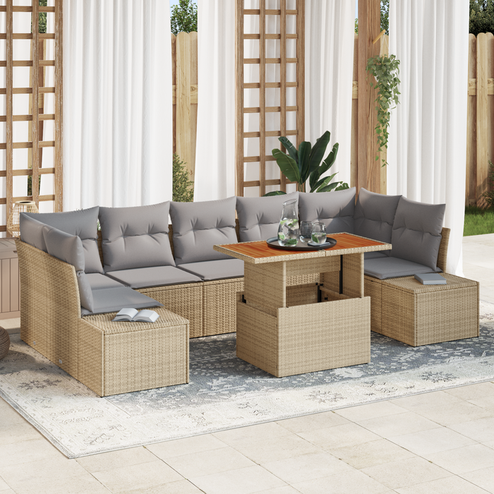 Set di Divani da Giardino da 8 Pezzi con Cuscini Beige in Rattan PVC