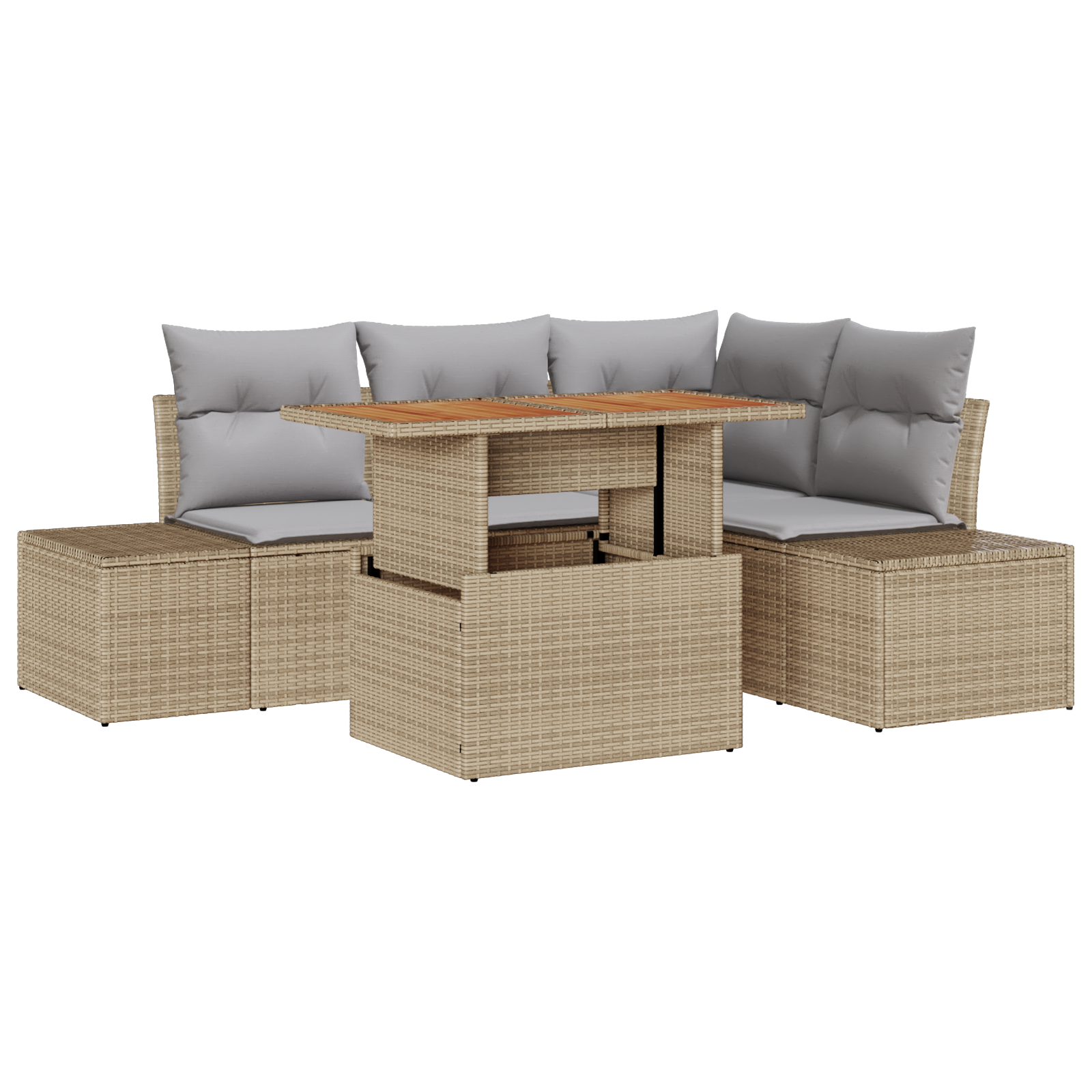 Set di Divani da Giardino 5 Pezzi con Cuscini Beige Rattan Polietilene
