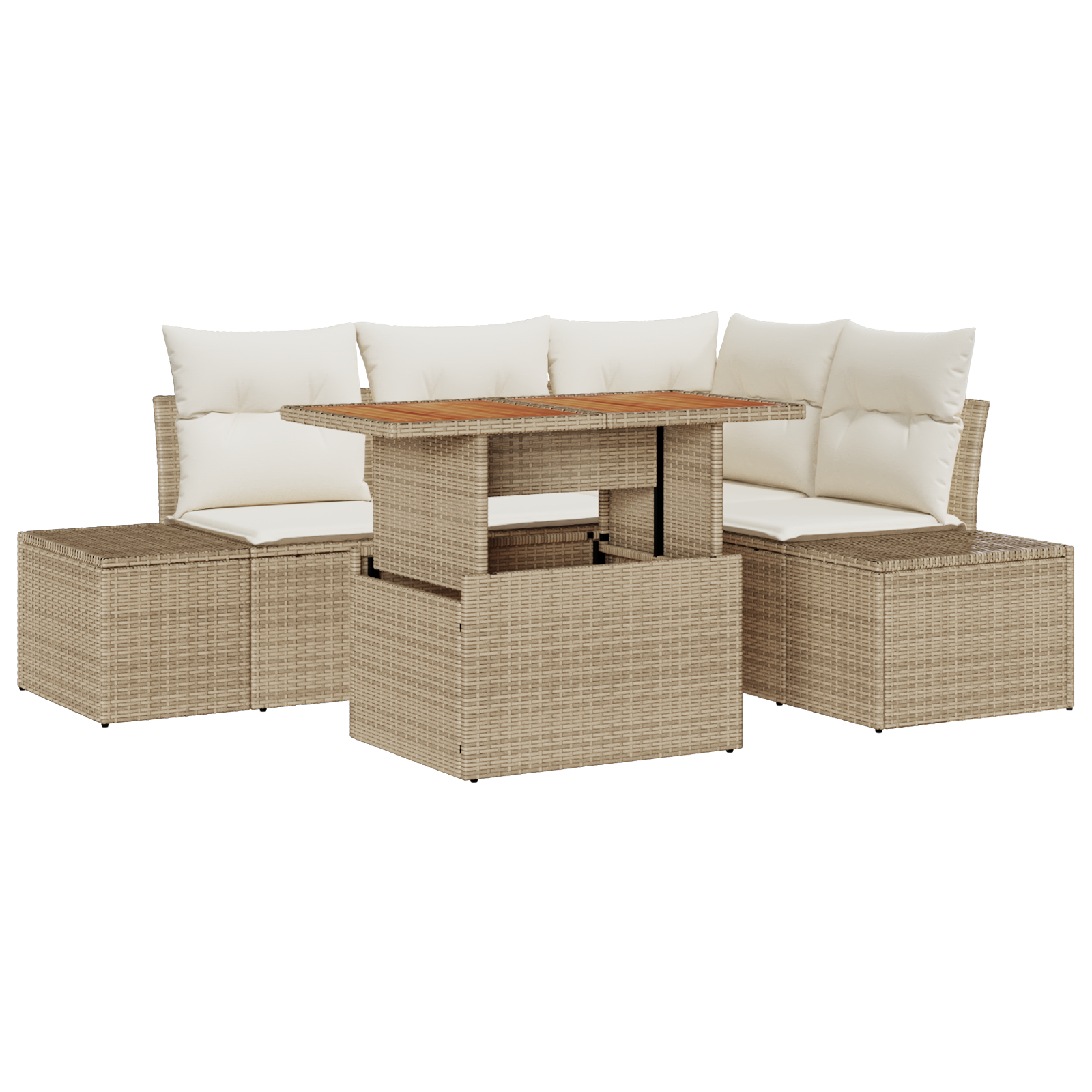 Set Divano da Giardino 5 Pezzi con Cuscini Beige Rattan Poliestere
