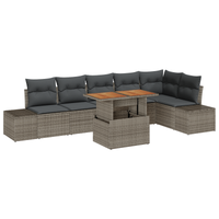 Set Divani Giardino 7 Pezzi con Cuscini Grigio Polyrattan
