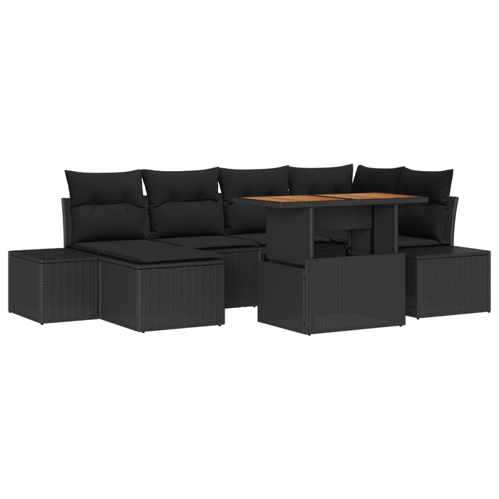 Set di Sofà da Giardino 7 Pezzi con Cuscini Rattan Nero