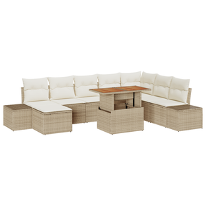 Set di divani da giardino 9 Pezzi con cuscini Beige Polirattan