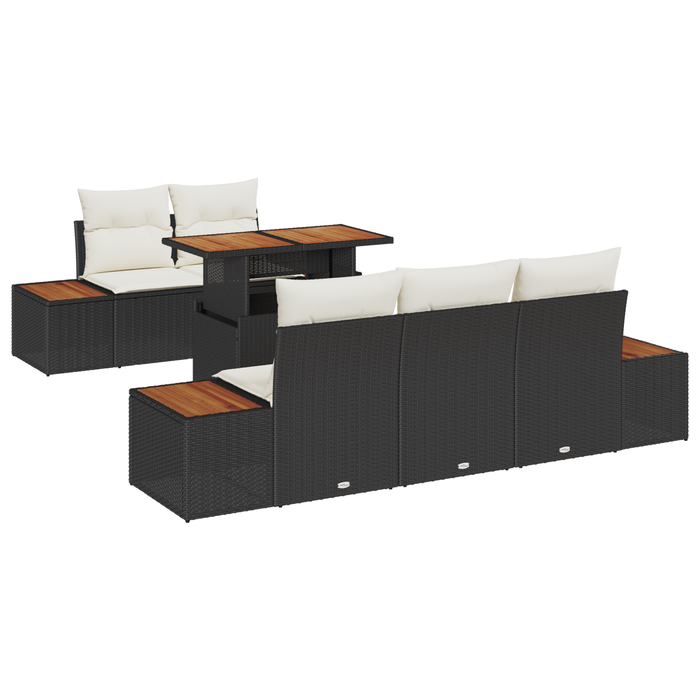 Set di Divani  6 Pezzi con Cuscini in Rattan Nero