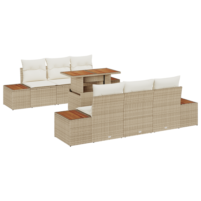 Set Divano Giardino a 7 Pezzi con Cuscini Beige in Rattan Polietilene