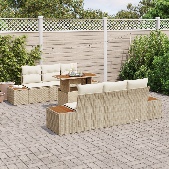 Set Divano Giardino a 7 Pezzi con Cuscini Beige in Rattan Polietilene