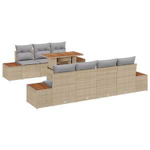 Set di Sofà da Giardino a 8 Pezzi con Cuscini Beige Polyrattan
