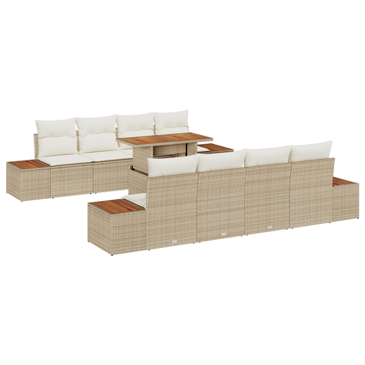 Set di Divano da Giardino  9 Pezzi con Cuscini Beige Rattan in Polietilene