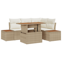 Set Divano da Giardino 5 Pezzi con Cuscini Beige Rattan Sintetico