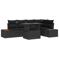 Set di Divani da Giardino  6 Pezzi con Cuscini Nero Polyrattan