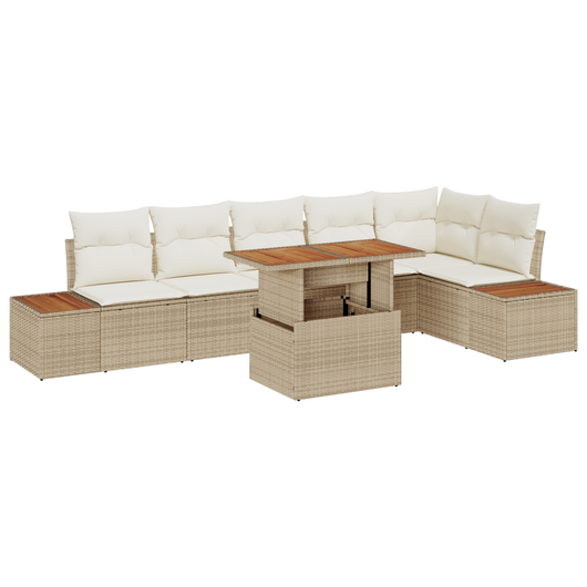 Set di Divani da Giardino  da 7 Pezzi con Cuscini Beige in Polyrattan