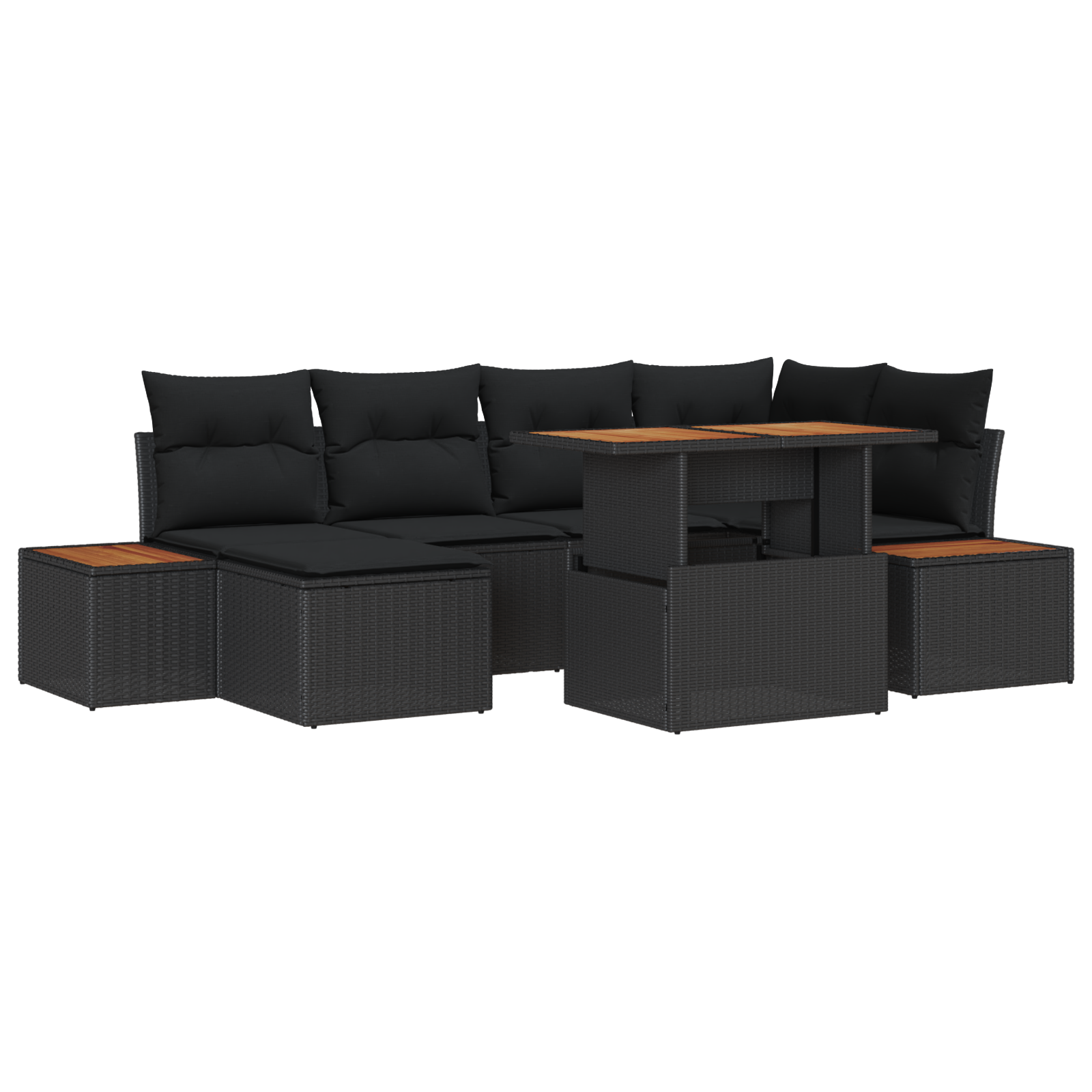 Set di Sofà da Giardino  7 Pezzi con Cuscini Rattan Nero