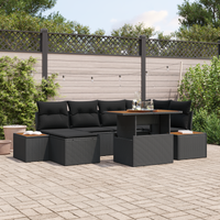 Set di Sofà da Giardino  7 Pezzi con Cuscini Rattan Nero