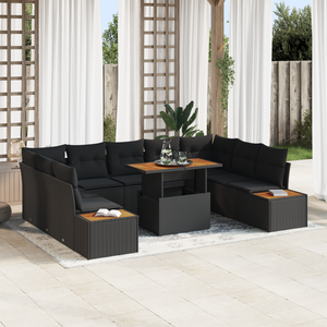 Set Divano da Giardino 6 Pezzi con Cuscini Nero Polyrattan