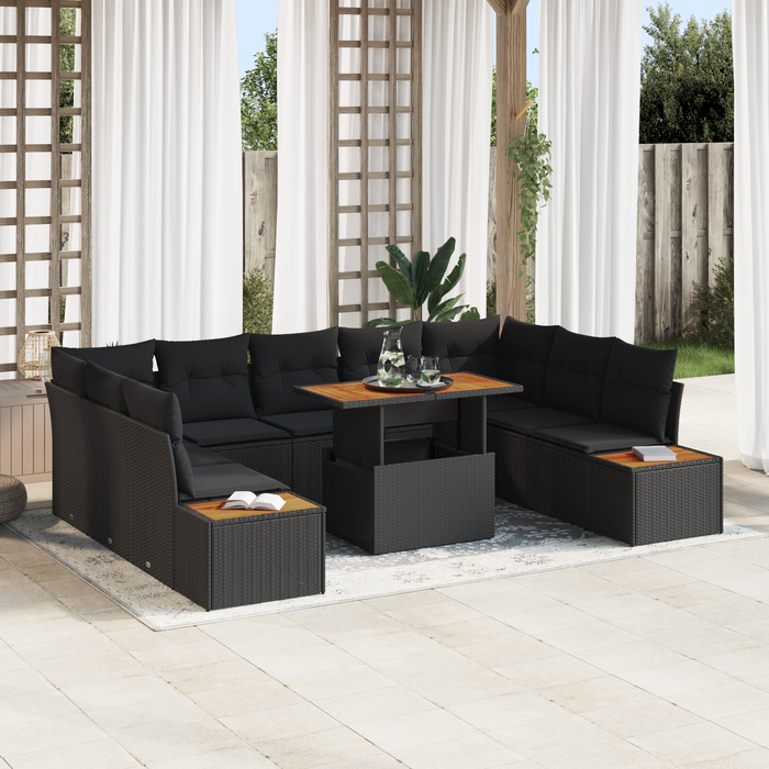 Set Divano da Giardino 6 Pezzi con Cuscini Nero Polyrattan