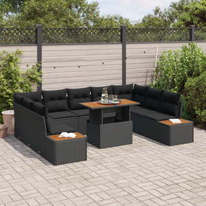 Set Divano da Giardino 6 Pezzi con Cuscini Nero Polyrattan
