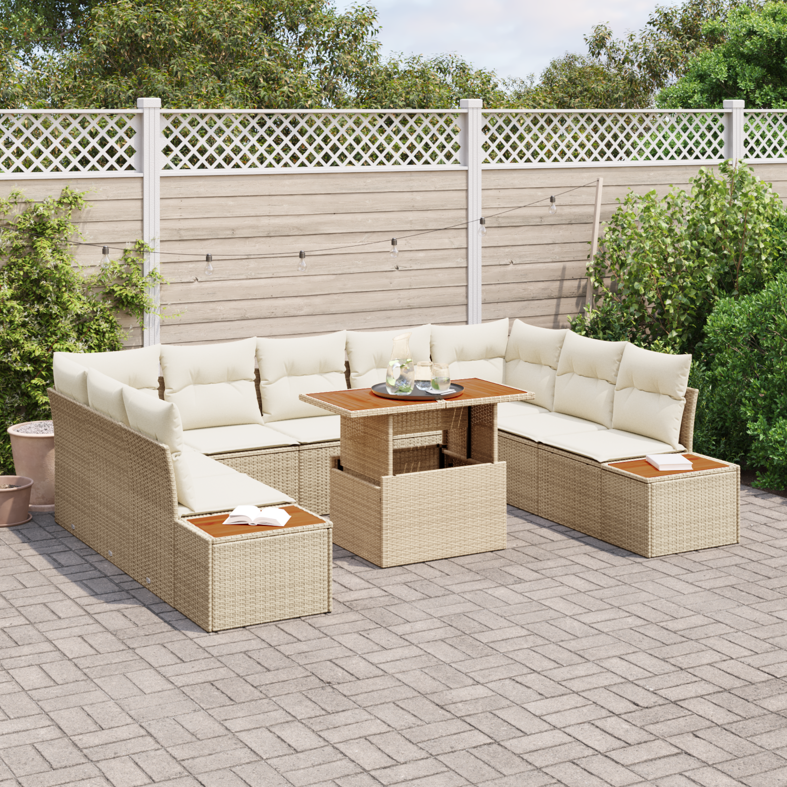 Set divani giardino  6 pezzi con cuscini in rattan poliestere beige