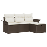 Set divano da giardino 4 pezzi con cuscini Marrone Rattan