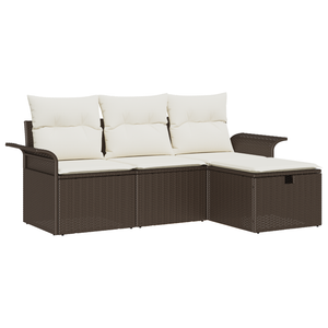 Set divano da giardino 4 pezzi con cuscini Marrone Rattan