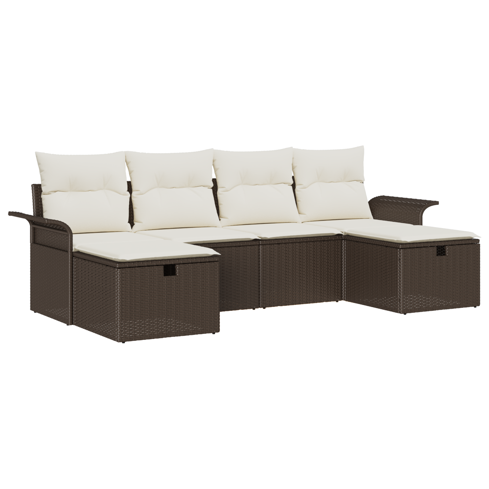 Set Divano da Giardino 6 Pezzi con Cuscini Marrone Rattan Sintetico