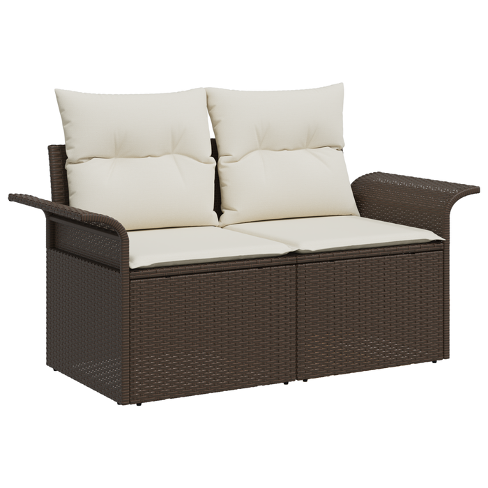 Set Divano da Giardino 6 Pezzi con Cuscini Marrone Rattan Sintetico