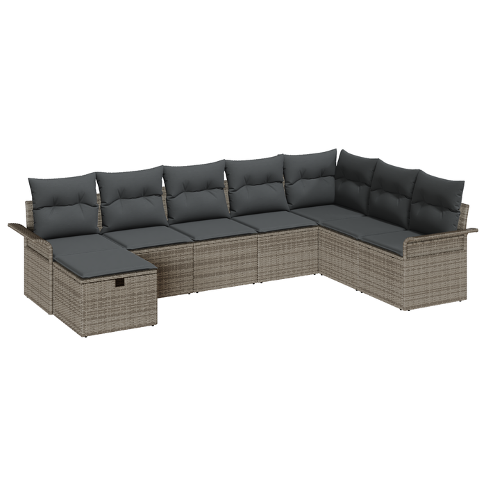 Set Divano da Giardino 8 Pezzi con Cuscini Grigio Rattan Polipropilenico