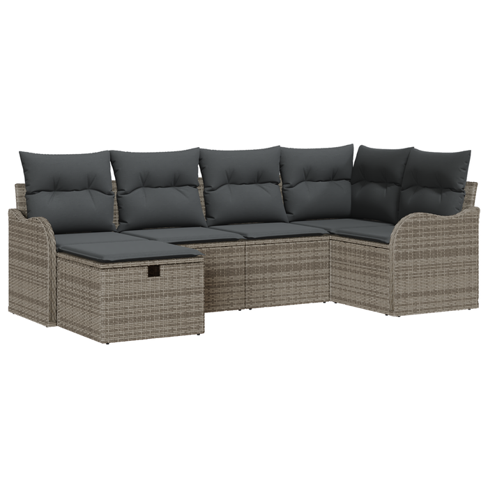 Set da giardino 6 pezzi con cuscini in polyrattan grigio