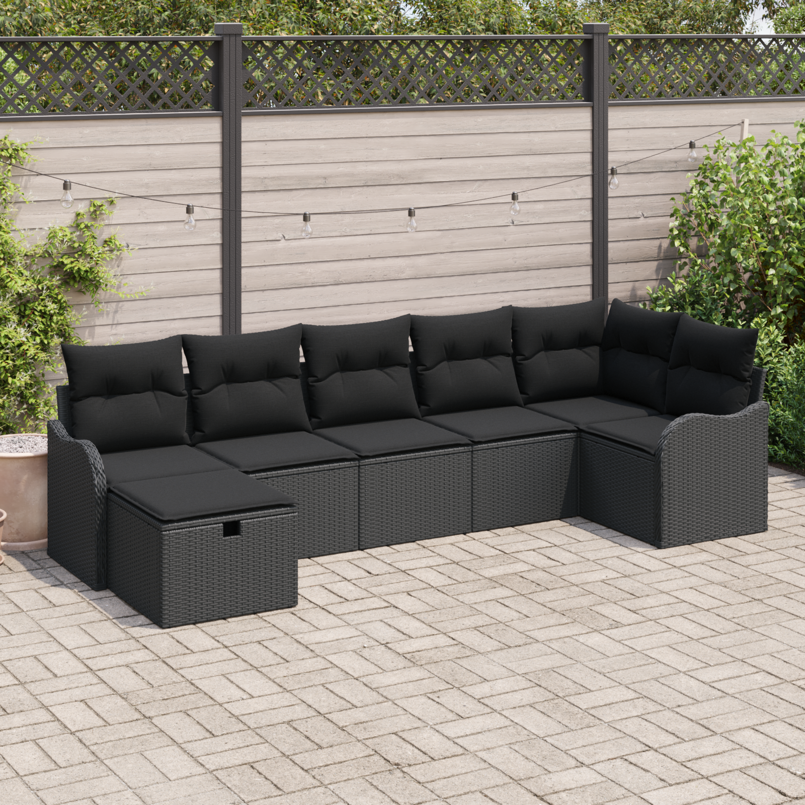 Set di Divani da Giardino  con Cuscini Nero Polirattan