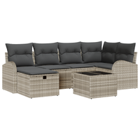 Set di Sofà da Giardino con Cuscini Grigio Chiaro Polyrattan