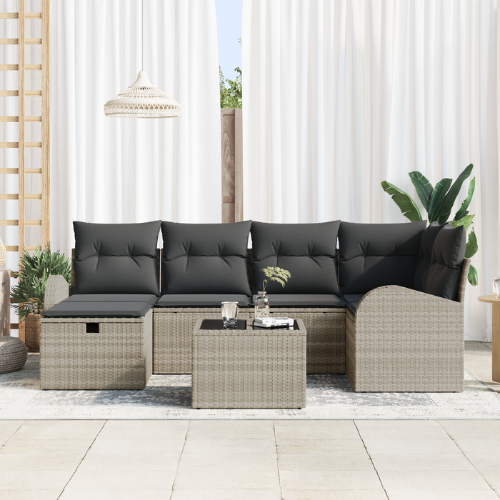 Set di Sofà da Giardino con Cuscini Grigio Chiaro Polyrattan