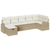 Set di divani da giardino 7 pezzi con cuscini beige polyrattan